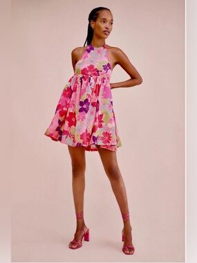 Free People Pink Floral Halter Mini Dress